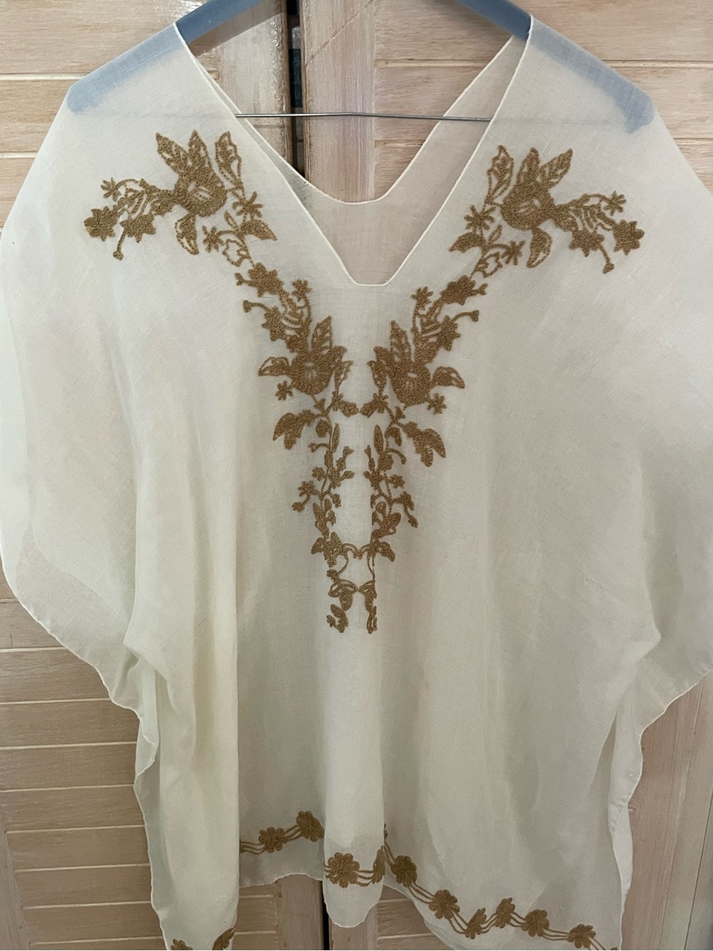White Embroidered V-Neck Boho poncho style Top could be swim cover